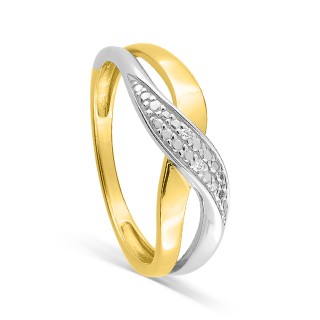 Anel cruzado em ouro bicolor de 9K diamante 0,01 ct