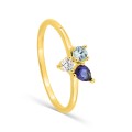 Anel trilogía ~plaqueado a ouro com zircónias azul, azul céu e branco