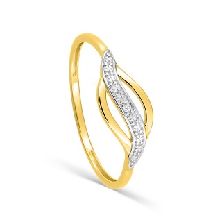 Anel fantasía ouro 9K amarelo e rodio com diamantes 0,01 ct