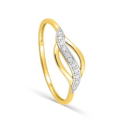 Anillo fantasía oro 9K amarillo y rodio con diamantes 0,01 ct