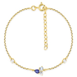 Pulseira banhada a ouro com pedras de zircónia azul, azul celeste e branca