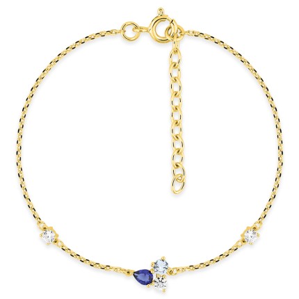 Pulseira banhada a ouro com pedras de zircónia azul, azul celeste e branca