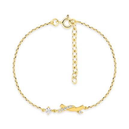 Pulsera bañada en oro con siete circonitas y motivo cruzado