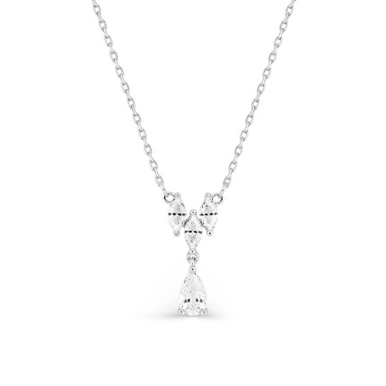 Collar de oro blanco 9K con cuatro circonitas