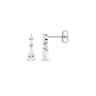Pendientes colgantes de oro blanco 9K adornados con circonitas blancas en serie
