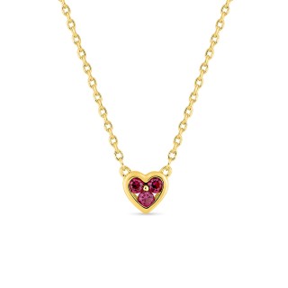 Collar bañado en oro con colgante de corazón adornado con tres circonitas rojas