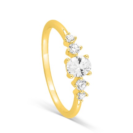 Anillo bañado en oro con circonita cúbica ovalada