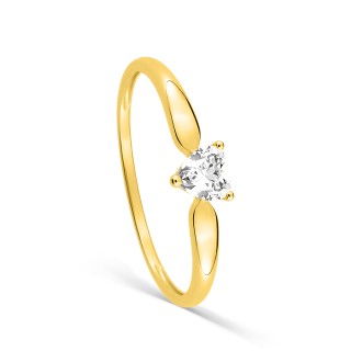 Anel em ouro amarelo 9K adornado com uma zircónia cúbica em formato de coração