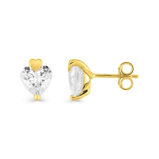 Brincos de pino em ouro amarelo 9K adornados com zircónias cúbicas em formato de coração