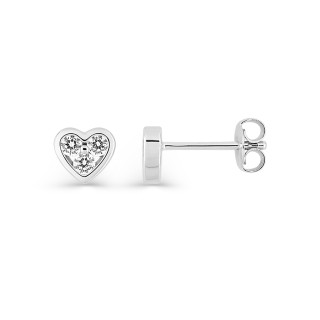 Pendientes de botón de corazón de plata de ley rodiada con circonitas cúbicas