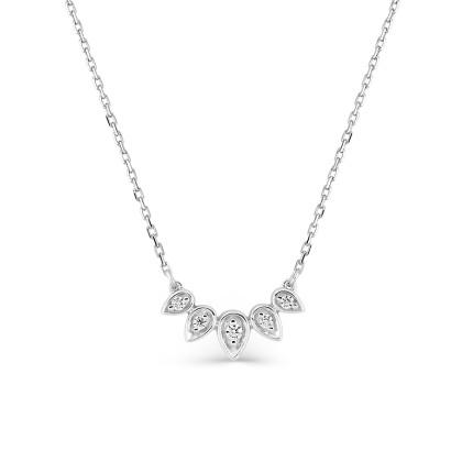 Colar em ouro branco 9K e 5 zircónias cúbicas