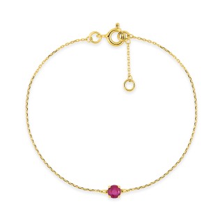 Pulsera de oro amarillo de 9K con un rubí engastado en cuatro garras