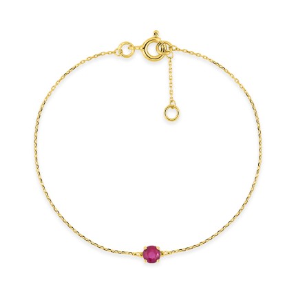 Pulseira em ouro amarelo 9K com um rubi engastado em quatro garras