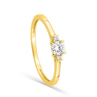 Anel solitário redondo com diamantes criados, 0,22 ct, ouro amarelo 9K
