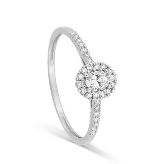 Anel com diamante criado oval central de 0,30 ct e engaste em ouro branco 9K