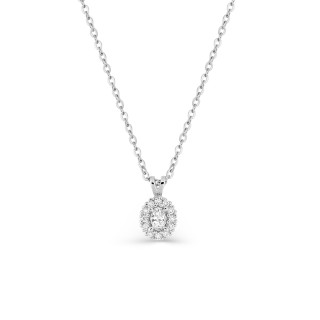Collar de oro blanco 9K con colgante de diamante creado ovalado de 0,11 ct y engaste de halo
