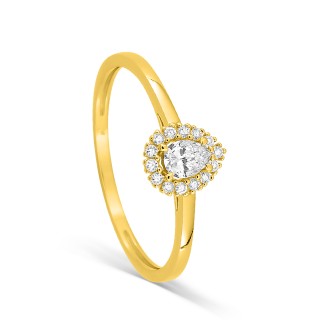 Anillo solitario en forma de pera con halo de diamantes creados, 0,22 ct, oro amarillo 9K