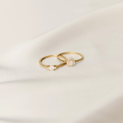 Anillo solitario en forma de pera con halo de diamantes creados, 0,22 ct, oro amarillo 9K