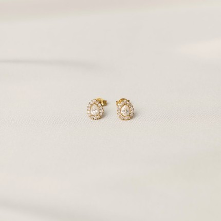 Pendientes de oro amarillo 9K con diamantes creados en forma de pera de 0,44 ct y engaste de halo