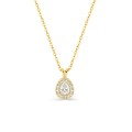 Colar em ouro amarelo 9K com pingente de diamante criado em formato de pera de 0,22 ct e cravação em halo
