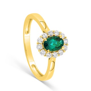 Anillo ovalado con esmeralda creada y diamante creado, 0,23 ct, oro amarillo 9K