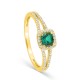 Anel com esmeralda criada lapidada em almofada e diamante criado, 0,20 ct, ouro amarelo 9K