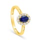Anel oval com safira criada e diamante criado, 0,23 ct, ouro amarelo 9K