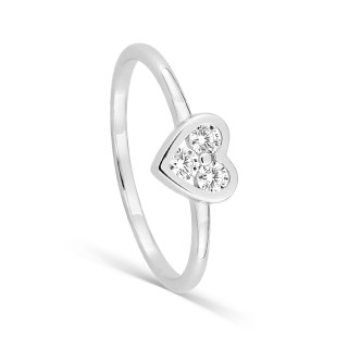 Anillo corazón de plata de ley rodiada y tres circonitas