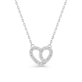 Collar de plata de ley rodiada, motivo corazón y circonitas