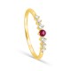 Anillo solitario bañado en oro con circonitas blancas y rojas