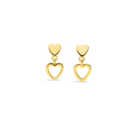 Brincos pendentes com motivos em forma de coração em ouro amarelo 18K