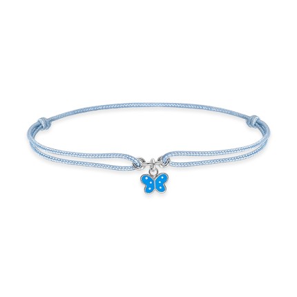 Pulsera de cuerda azul con motivo de mariposa lacada