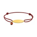 Pulsera de identidad con cordón rojo, placa grabable en oro amarillo de 18K y mariquita lacada