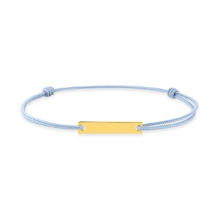 Pulsera de identidad con cordón azul, placa grabable en oro amarillo de 18K