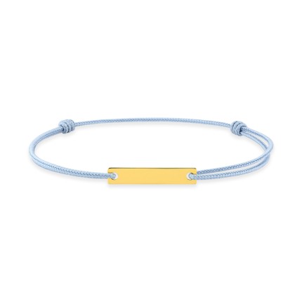 Pulseira de identidade com cordão azul e placa gravável em ouro amarelo 18K