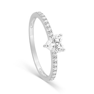 Anillo fino con forma de corazón en plata de ley 925 rodiada y con circonitas