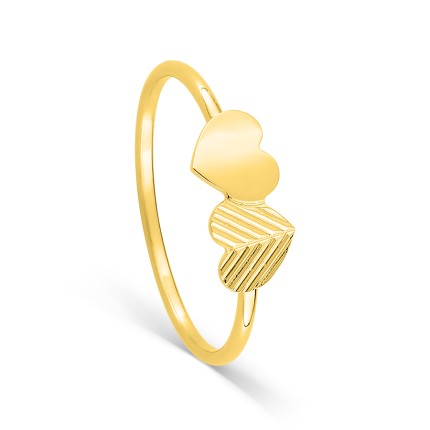 Anel em ouro amarelo 9K com dois corações invertidos