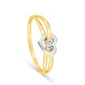 Anillo solitario bicolor de oro 18K, diamante engastado de 0,01 ct, motivo de corazón