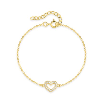 Pulsera con corazón bañado en oro con circonitas incrustadas