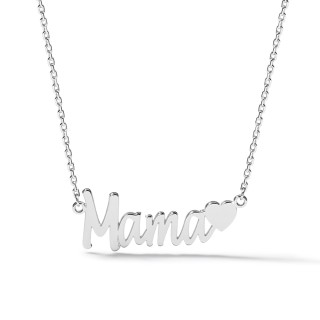 Collar corazón «Mamá», letras unidas, en plata