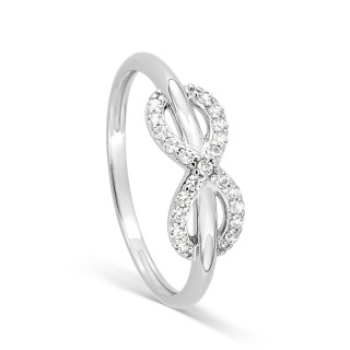 Anillo de plata de ley rodiada, motivo infinito engastado con circonitas