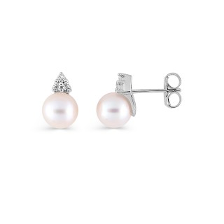 Pendientes de plata con perla de agua dulce y circonita 6MM