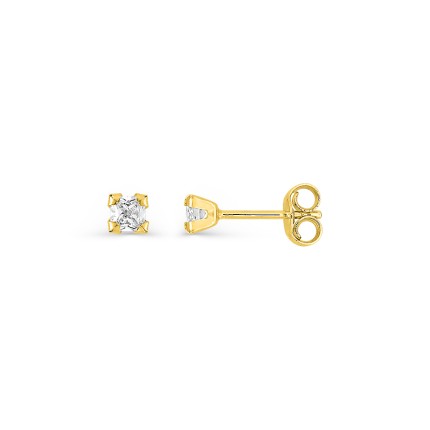 Brincos em ouro amarelo 9 kt com zircónia 3x3mm