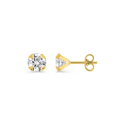 Brincos em ouro amarelo 9 kt com zircónia de 5 mm