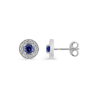 Pendientes de plata 925 rodiada y circonitas azul y blanca