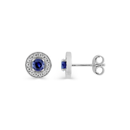 Pendientes de plata 925 rodiada y circonitas azul y blanca