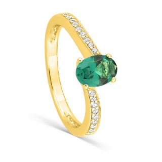 Anel plaqueado a ouro com zircónias verde e brancas
