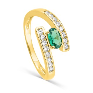 Anillo bañado en oro con circonitas blancas y verdes 6 x 4 mm