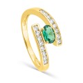 Anillo bañado en oro con circonitas blancas y verdes 6 x 4 mm