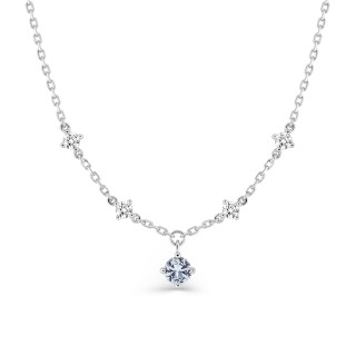 Collar de plata de ley rodiada con colgante circonita azul y detalles circonitas blancas